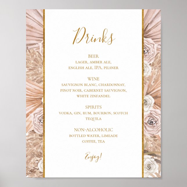 Poster Boho Tropical Botânico | Placa de Menu de Bebidas  (Frente)