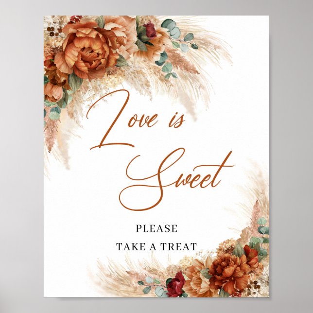 Poster Boho tropical cobre laranja queimada O amor é doce (Frente)