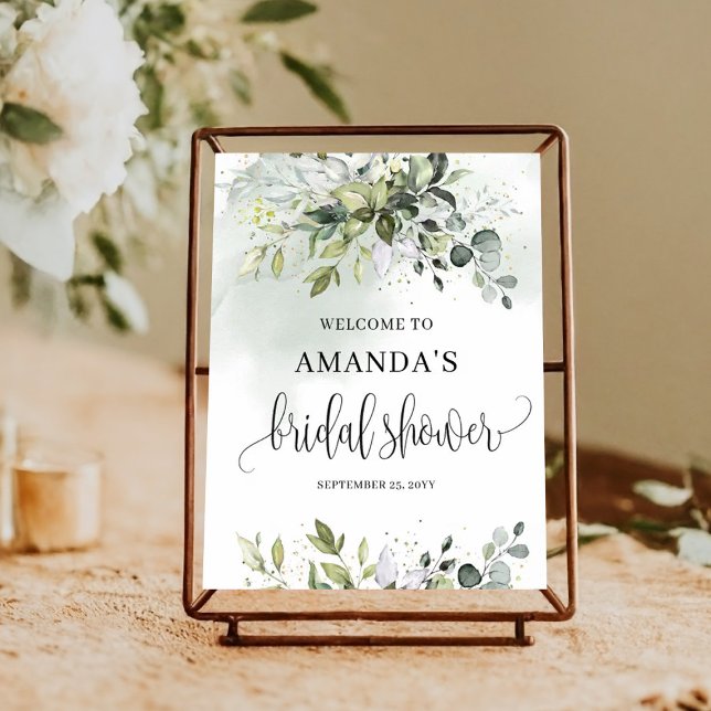 Poster Boho verde chá de panela sinal de boas-vindas (Boho greenery bridal shower welcome sign)