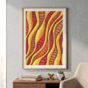 Poster Boho Vermelho Laranja Quente Terroso Padrão Abstra