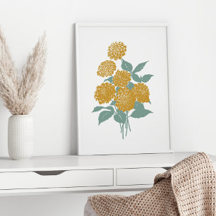 Poster Boho Vintage Mostard Yellow Flower Wall Art Impres
