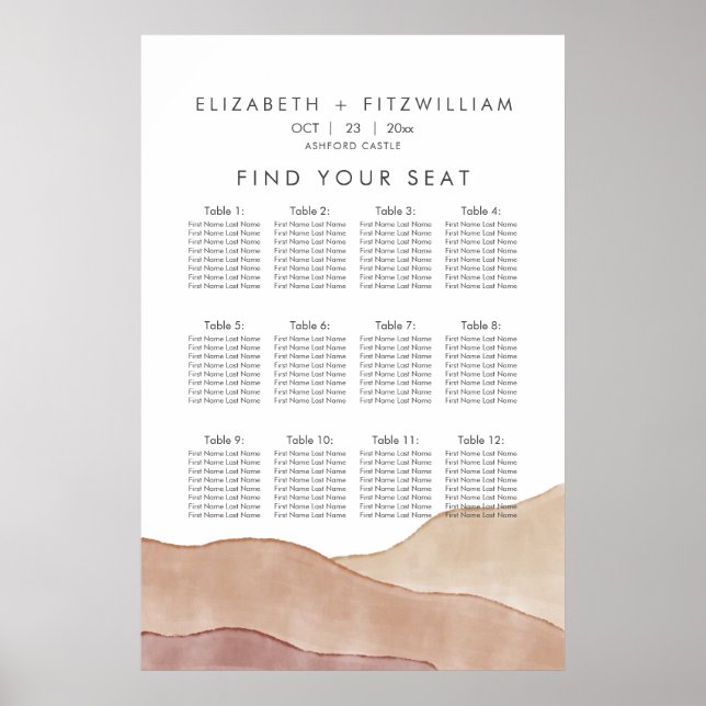 Poster Boho Watercolor Abstrato | Gráfico de assentos Pos (Frente)