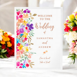 Poster Boho Watercolor Floral Wedding Bem-vindo