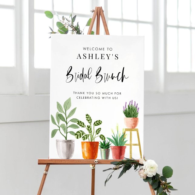 Poster Boho Watercolor Plantas Familiares Potentes Bridal (Boho Watercolor Potted Houseplants Bridal Brunch Poster)