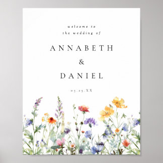Poster Boho Watercolor Wildflower Wedding Welcome