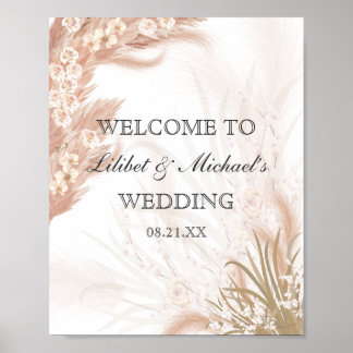Poster Boho Wedding Coral Rosa Pampas Grass Watercolor