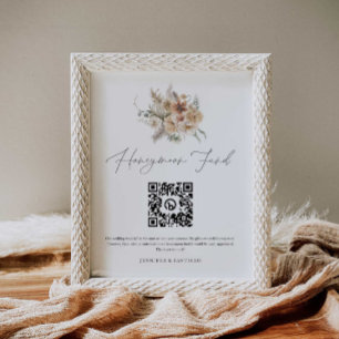 Poster Boho Weding Honeymoon Fund Sinal de Código QR