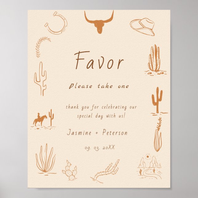 Poster Boho Western Favorite People Wedding Favor sign (Frente)