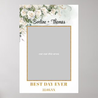 Poster Boho White Roses Greenery com foto de casamento