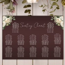 Poster Boho White Roses no Burgundy Wedding Seating Chart