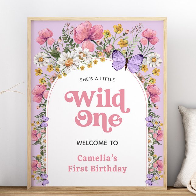 Poster Boho Wildflower Aniversário 16x20 Sinal de boas-vi (Boho Butterfly Wildflower Birthday 16x20 Welcome Sign)