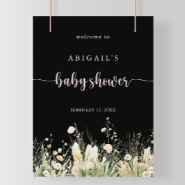 Poster Boho Wildflower Black Chá de fraldas Welcome