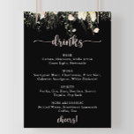 Poster Boho Wildflower Black Weding Menu<br><div class="desc">Este poster de cardápio de bebidas negras de flor silvestre é perfeito para um casamento rústico. O design apresenta flores silvestres cor-de-água rosa,  pinceladas,  amarelas e brancas dispostas em buquês elegantes.</div>