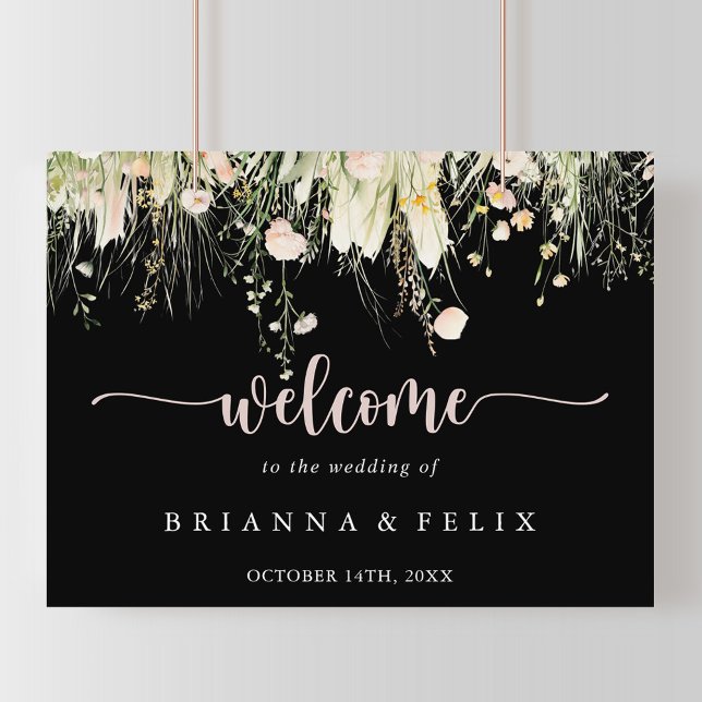 Poster Boho Wildflower Black Weding Sinal de Boho (Criador carregado)