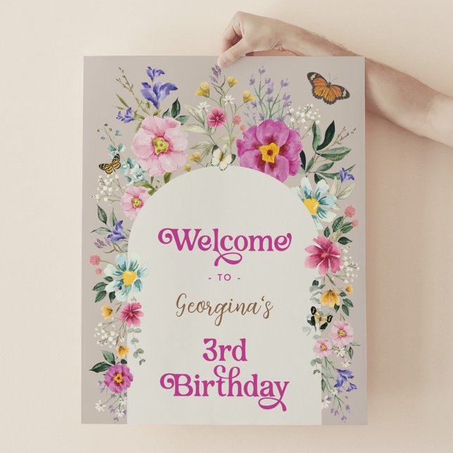Poster Boho Wildflower Meadow aniversário de 3 anos Welco (Criador carregado)