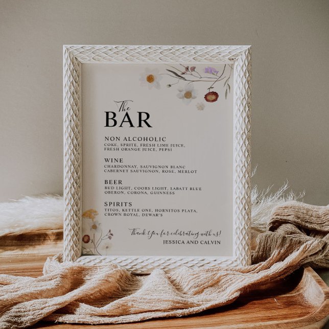 Poster Boho Wildflower O Sinal De Casamento Do Bar (Criador carregado)