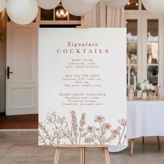 Poster Boho Wildflower Signature Cocktail Sinal (Criador carregado)