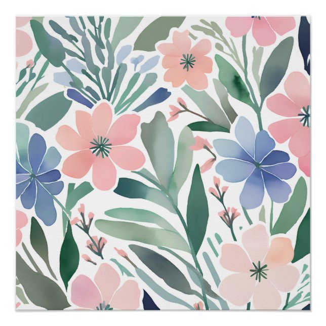 Pôster Boho Wildflower Watercolor Pastel Floral (Frente)