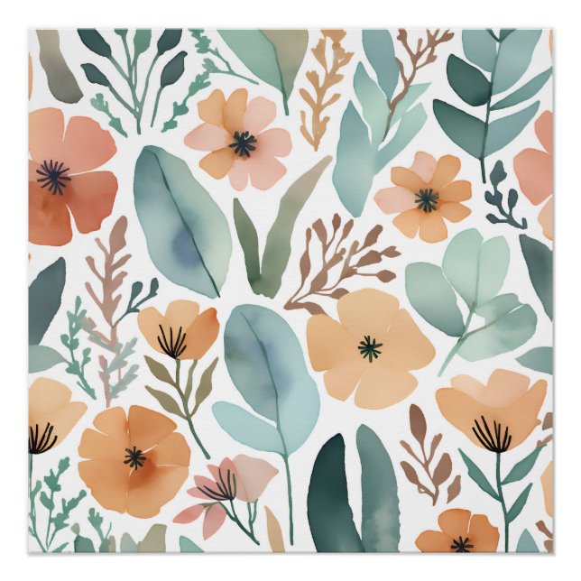 Pôster Boho Wildflower Watercolor Pastel Floral (Frente)