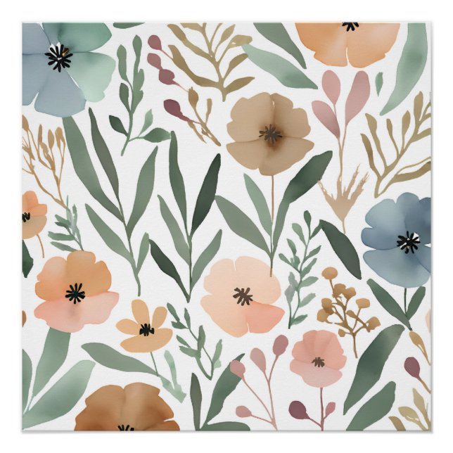 Pôster Boho Wildflower Watercolor Pastel Floral (Frente)