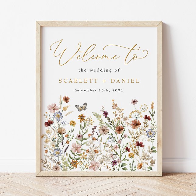 Poster Boho Wildflower Weding Garden Flowers Bem-vindos (Criador carregado)