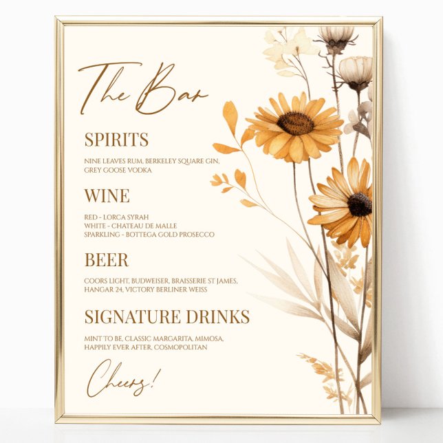 Poster Boho Wildflower Wildflower Sinal de Bar de Casamen (Criador carregado)