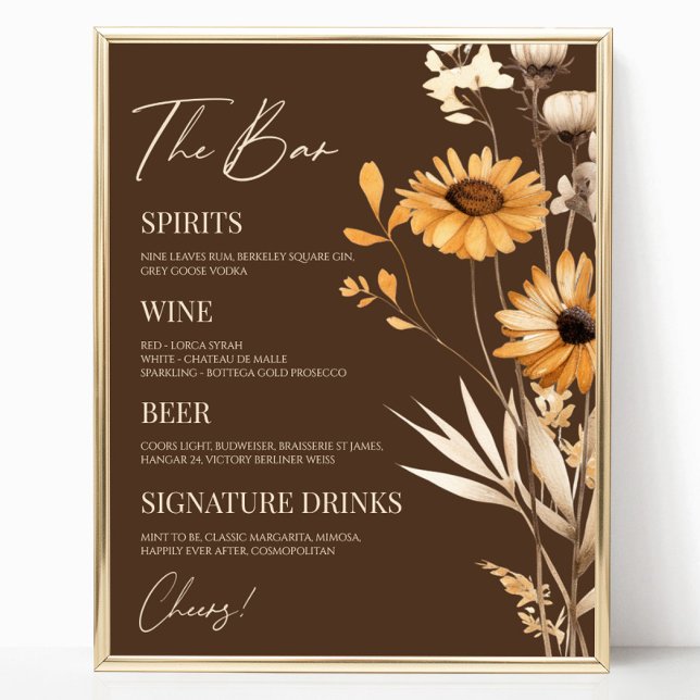Poster Boho Wildflower Wildflower Sinal de Bar de Casamen (Criador carregado)