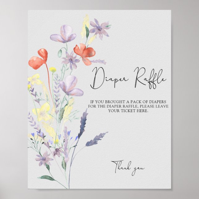 Poster Boho Wildflowers - Cartaz do sorteio de fraldas (Frente)
