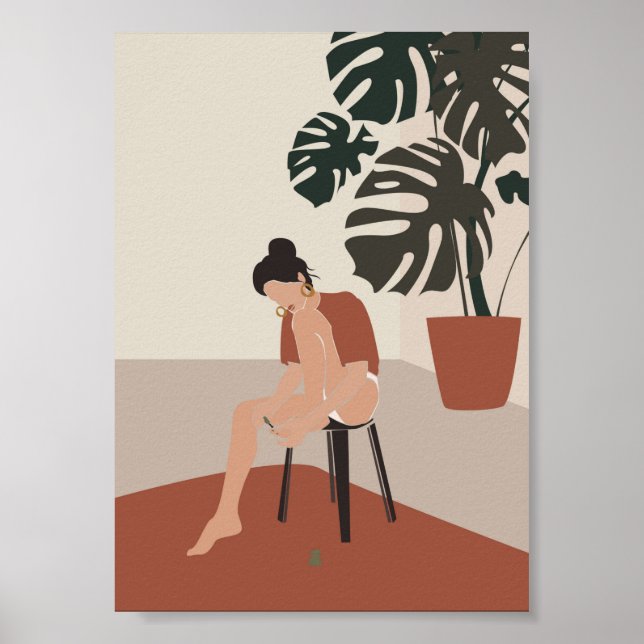 Poster Boho Woman e Monstera Plant Summer Fashion (Frente)
