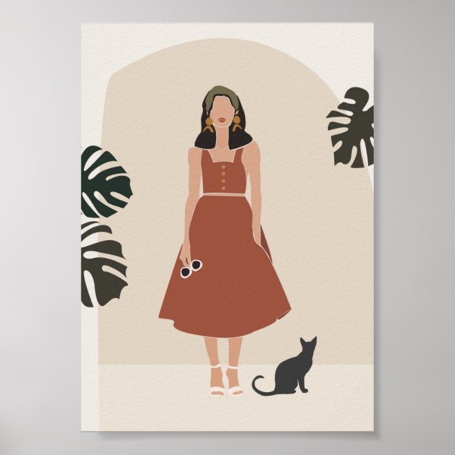 Poster Boho Woman em Terracotta Vestir Moda de Verão (Frente)