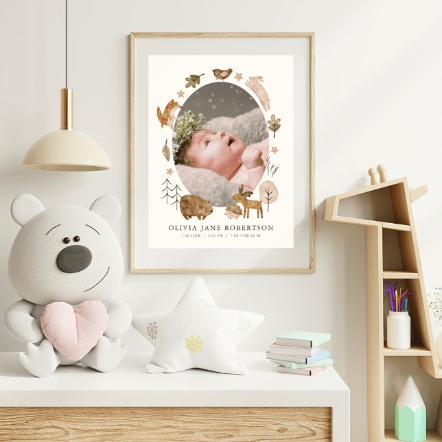 Poster Boho Woodland Animal Baby Stats Fotografia Arte Nu (Criador carregado)