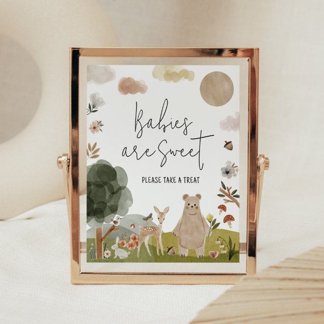 Poster Boho Woodland Chá de fraldas Babies são doces (Boho Woodland Animals Baby Shower Babies are Sweet Sign )