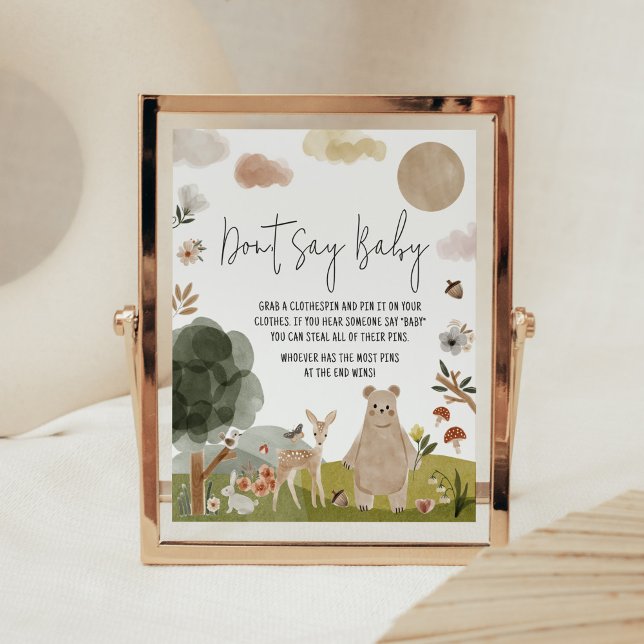 Poster Boho Woodland Chá de fraldas Don't say Baby (Boho Woodland Animals Baby Shower Don't Say Baby Sign)