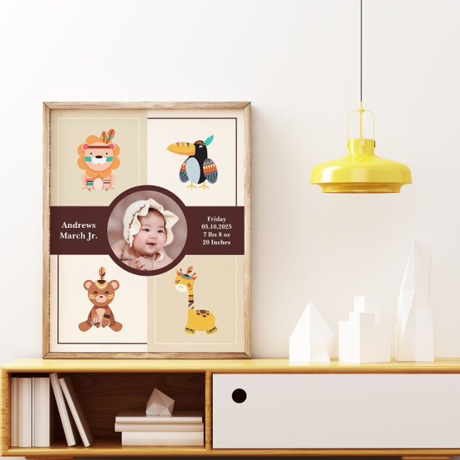 Poster Boho Woodland Foto de Nascimento Newborn (Criador carregado)