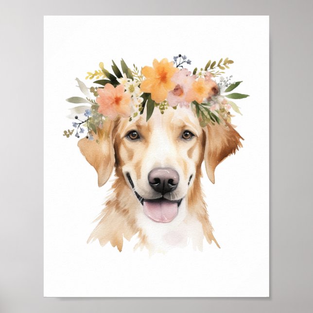Poster Boho Yellow Labrador Cachorro Cachorro Crown Water (Frente)