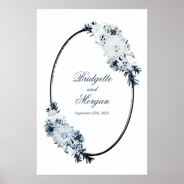 Poster Boia de Casamento Floral Azul Elegante (Frente)