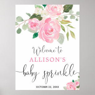 Poster Boia-vinda de verde rosa menina floral bebê borrif
