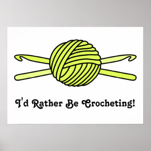 Pôster Bola Amarela de Fios e Ganchos de Crochet