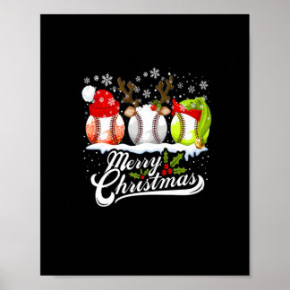 Poster Bola de Beisebol Natal Santa Hat Elf Reindet