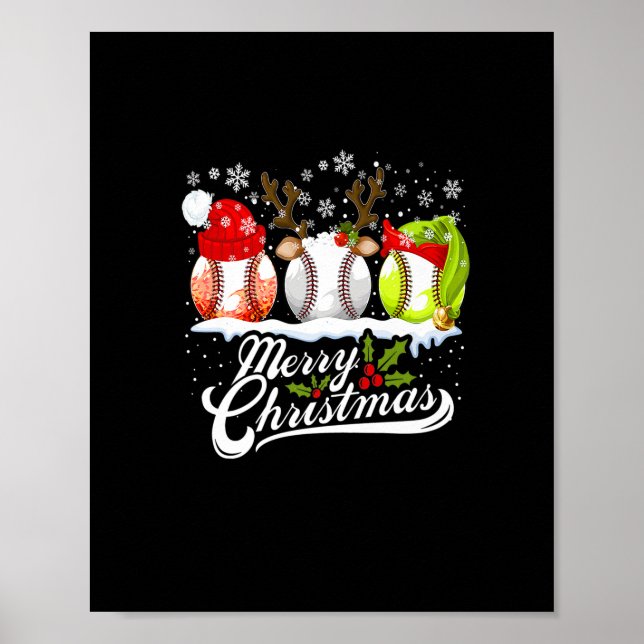 Poster Bola de Beisebol Natal Santa Hat Elf Reindet (Frente)
