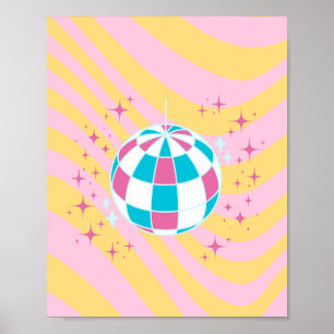 Poster Bola de Disco Rosa, Arte de Festas, Pré-Disquete,