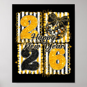 Poster Bola de Discoteca Coquete Feliz Ano Novo Olá 2026
