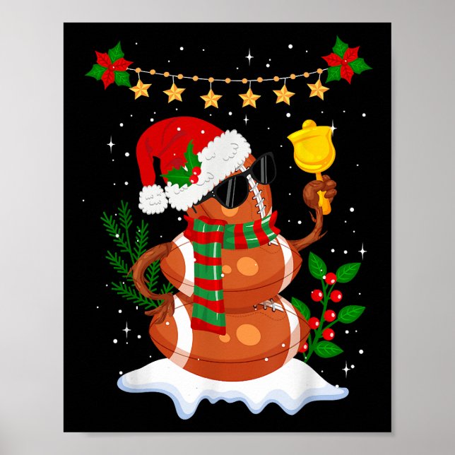 Poster Bola de futebol Snowman Santa Hat Feliz Natal (Frente)