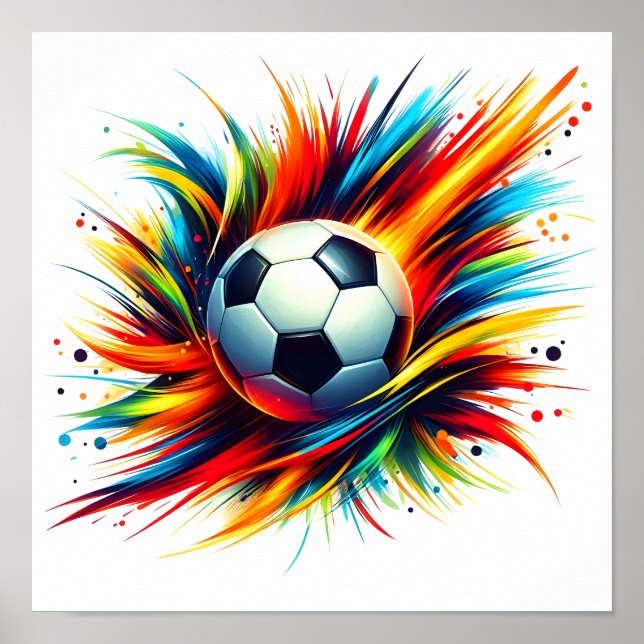 Poster Bola de Futebol Splash Futurista Abstrato (Frente)