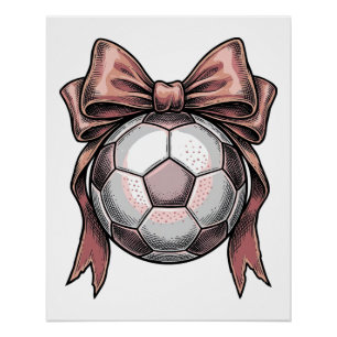 Pôster Bola de Futebol Vintage com Laço Rosa