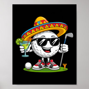 Poster Bola de Golfe Divertida Cinco De Mayo Com Sombrero
