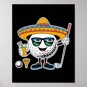 Poster Bola de Golfe Divertida Cinco De Mayo Com Sombrero