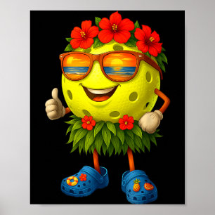 Poster Bola de pickleball havaiana fofa praia tropical