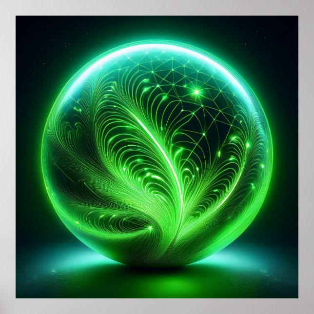 Poster Bola De Vidro Transparente Verde Com Etapa De Fern (Frente)