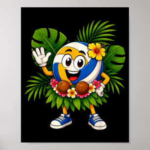 Poster bola de vôlei havaiano praia tropical verão